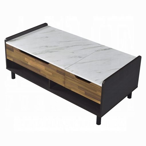 Acme Axel White Printed Faux Marble Top, Walnut & Black Coffee Table with Lift Top - Image 4