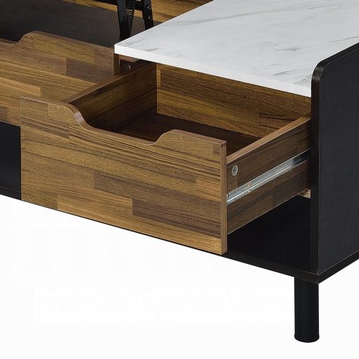 Acme Axel White Printed Faux Marble Top, Walnut & Black Coffee Table with Lift Top - Image 7