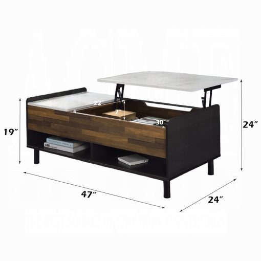 Acme Axel White Printed Faux Marble Top, Walnut & Black Coffee Table with Lift Top - Image 9