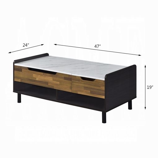 Acme Axel White Printed Faux Marble Top, Walnut & Black Coffee Table with Lift Top - Image 8