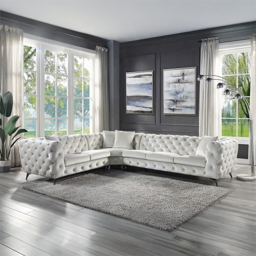 Acme Atronia Beige Fabric Sectional Sofa with 4 Pillows