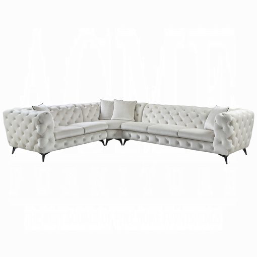Acme Atronia Beige Fabric Sectional Sofa with 4 Pillows - Image 3