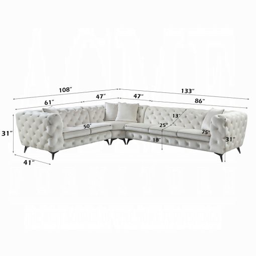 Acme Atronia Beige Fabric Sectional Sofa with 4 Pillows - Image 9