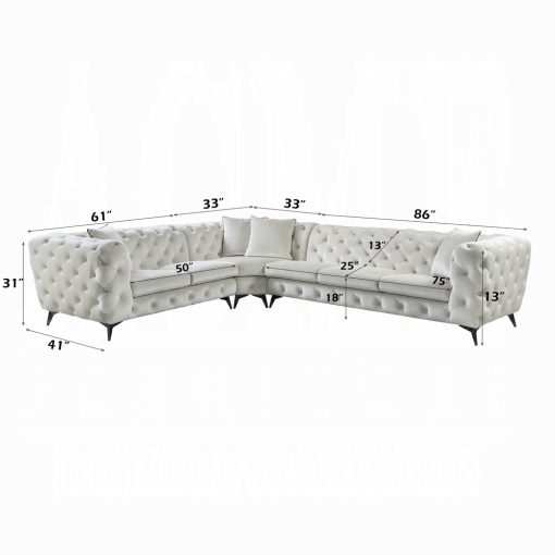 Acme Atronia Beige Fabric Sectional Sofa with 4 Pillows - Image 8