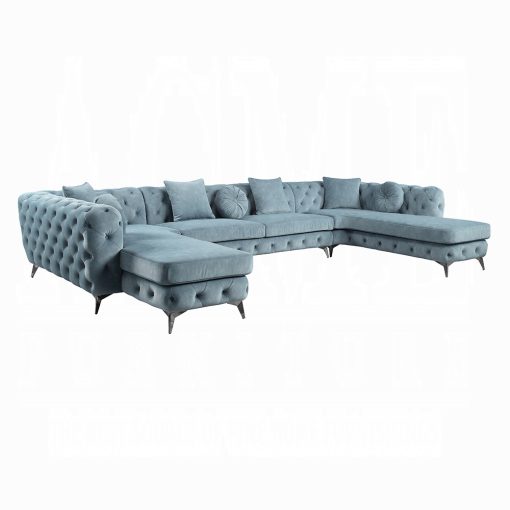 Acme Zerah Dusty Blue Fabric Sectional Sofa with 7 Pillows - Image 2