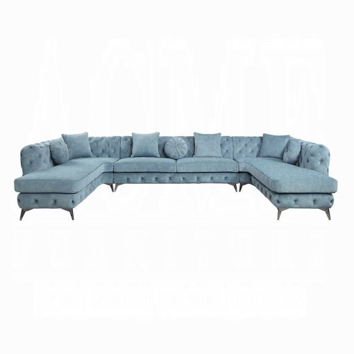 Acme Zerah Dusty Blue Fabric Sectional Sofa with 7 Pillows - Image 3