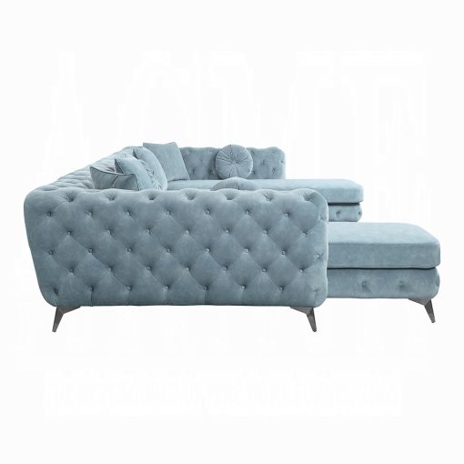 Acme Zerah Dusty Blue Fabric Sectional Sofa with 7 Pillows - Image 4