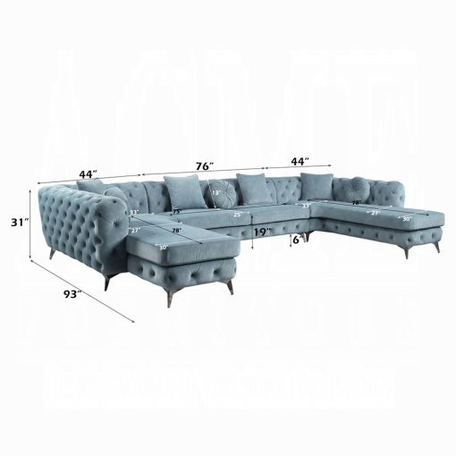 Acme Zerah Dusty Blue Fabric Sectional Sofa with 7 Pillows - Image 7
