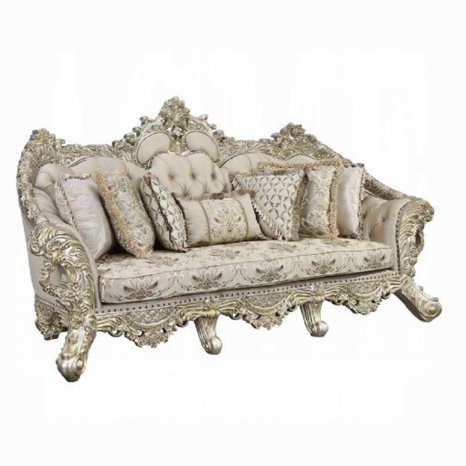 Acme Danae Fabric, Champagne & Gold Sofa with 7 Pillows - Image 2