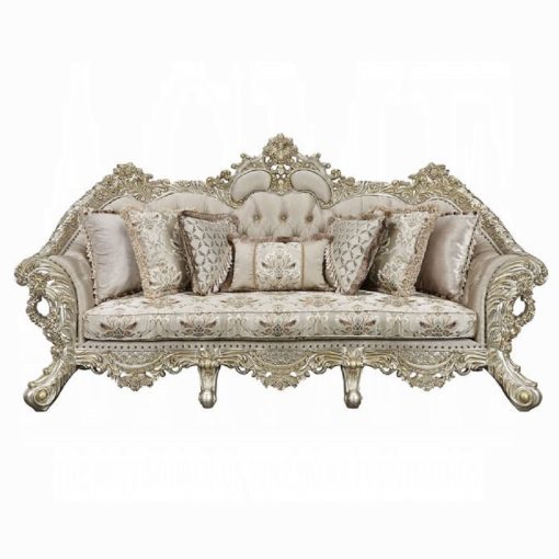 Acme Danae Fabric, Champagne & Gold Sofa with 7 Pillows - Image 3