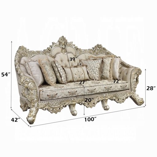 Acme Danae Fabric, Champagne & Gold Sofa with 7 Pillows - Image 8