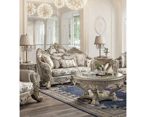 Acme Danae Fabric, Champagne & Gold Loveseat with 5 Pillows