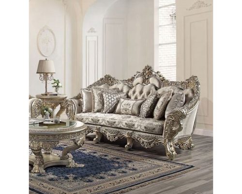 Acme Danae Fabric, Champagne & Gold Sofa with 7 Pillows