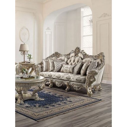Acme Danae Fabric, Champagne & Gold Sofa with 7 Pillows