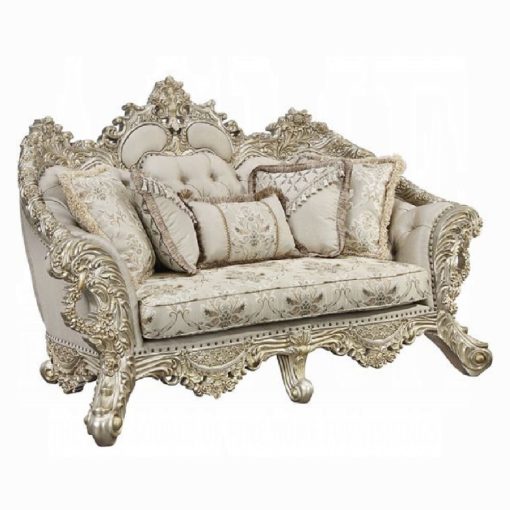 Acme Danae Fabric, Champagne & Gold Loveseat with 5 Pillows - Image 2