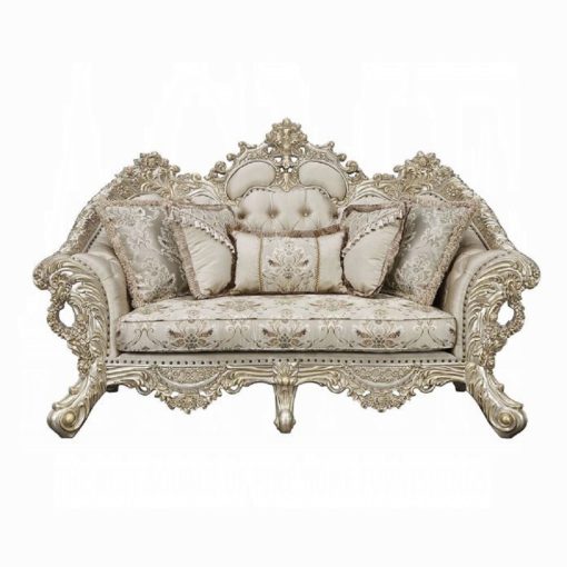 Acme Danae Fabric, Champagne & Gold Loveseat with 5 Pillows - Image 3