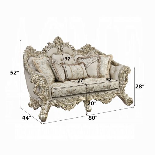 Acme Danae Fabric, Champagne & Gold Loveseat with 5 Pillows - Image 8