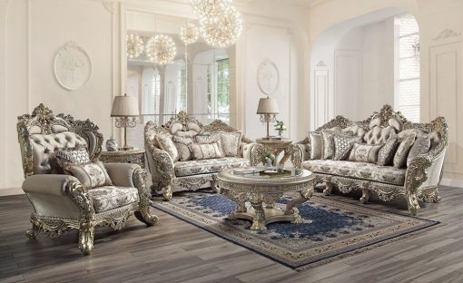 Acme Danae Fabric, Champagne & Gold Loveseat with 5 Pillows - Image 10