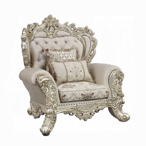 Acme Danae Fabric, Champagne & Gold Chair with 2 Pillows - Image 2