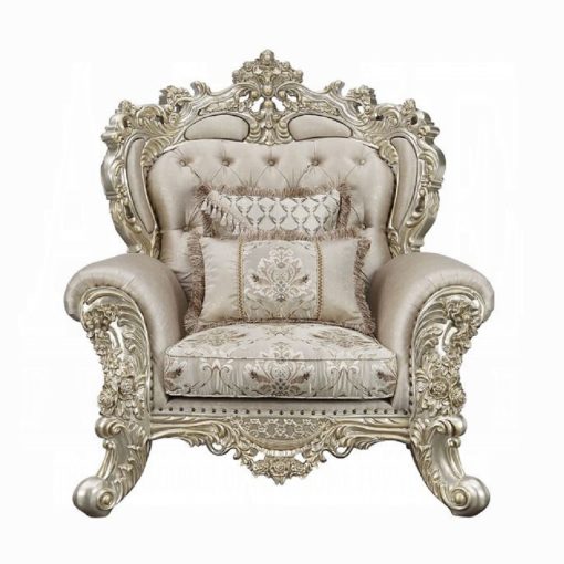 Acme Danae Fabric, Champagne & Gold Chair with 2 Pillows - Image 3