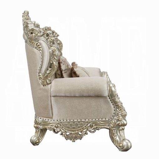 Acme Danae Fabric, Champagne & Gold Chair with 2 Pillows - Image 4