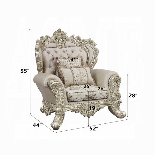 Acme Danae Fabric, Champagne & Gold Chair with 2 Pillows - Image 8