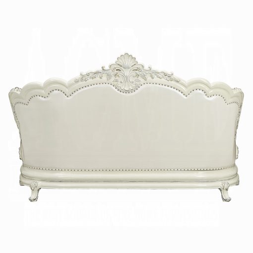Acme Adara Pearl White Synthetic Leather & Antique White Sofa with 7 Pillows - Image 4