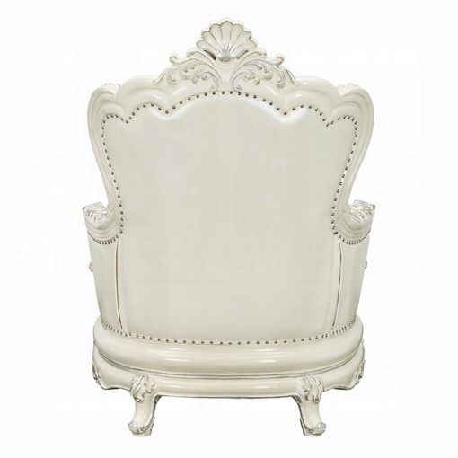 Acme Adara Pearl White Synthetic Leather & Antique White Chair with 2 Pillows - Image 4
