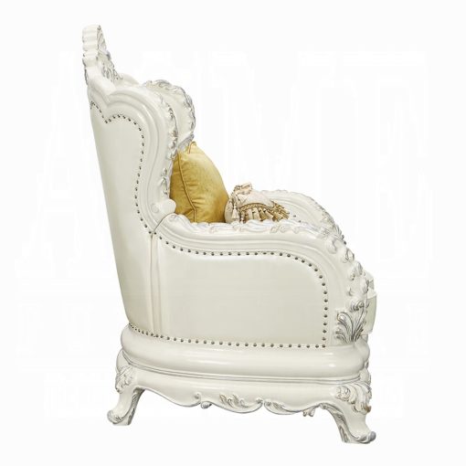 Acme Adara Pearl White Synthetic Leather & Antique White Chair with 2 Pillows - Image 5