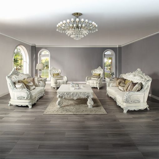 Acme Adara Pearl White Synthetic Leather & Antique White Chair with 2 Pillows - Image 7