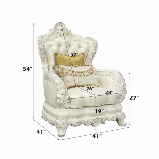 Acme Adara Pearl White Synthetic Leather & Antique White Chair with 2 Pillows - Image 9