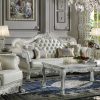 Acme Dresden Synthetic Leather & Bone White Sofa with 4 Pillows