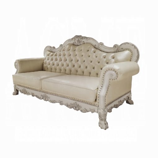 Acme Dresden Synthetic Leather & Bone White Sofa with 4 Pillows - Image 2