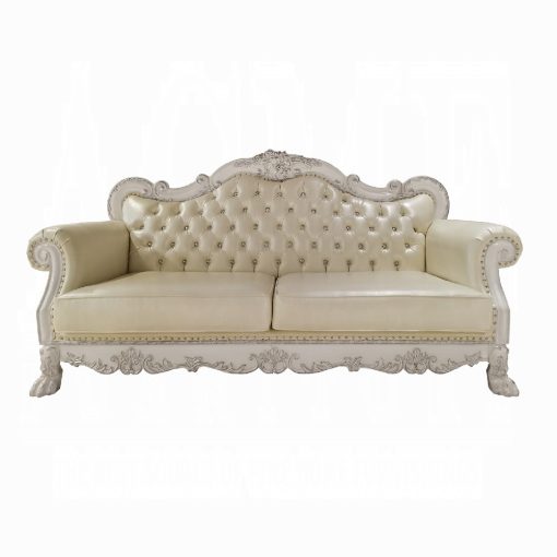 Acme Dresden Synthetic Leather & Bone White Sofa with 4 Pillows - Image 3