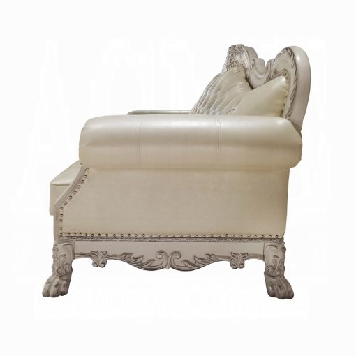 Acme Dresden Synthetic Leather & Bone White Sofa with 4 Pillows - Image 4