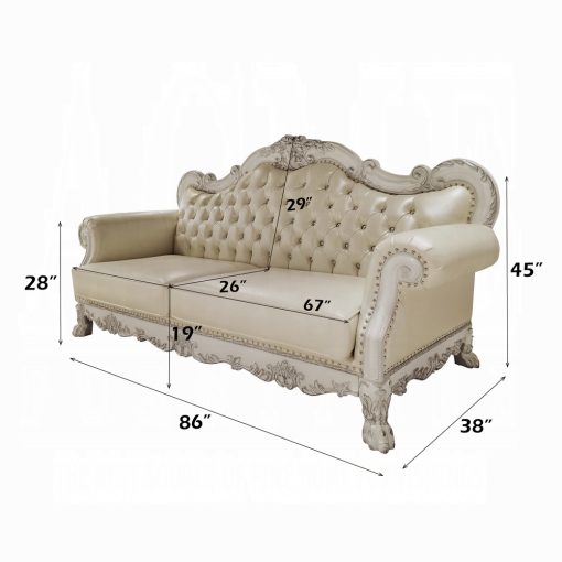 Acme Dresden Synthetic Leather & Bone White Sofa with 4 Pillows - Image 7