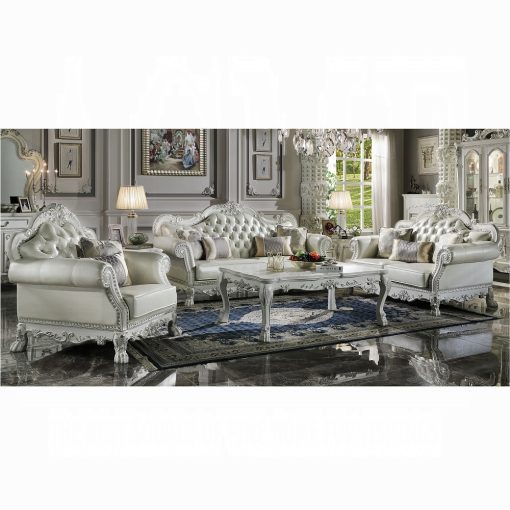 Acme Dresden Synthetic Leather & Bone White Sofa with 4 Pillows - Image 6