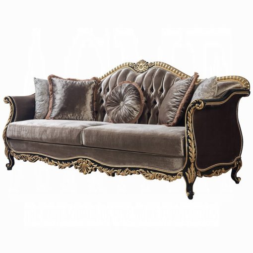 Acme Betria Light Green Velvet, Gold & Black High Gloss Sofa with 5 Pillows - Image 2