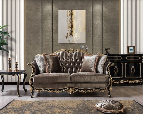 Acme Betria Light Green Velvet, Gold & Black High Gloss Loveseat with 4 Pillows