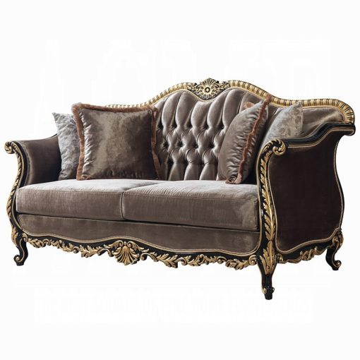 Acme Betria Light Green Velvet, Gold & Black High Gloss Loveseat with 4 Pillows - Image 2