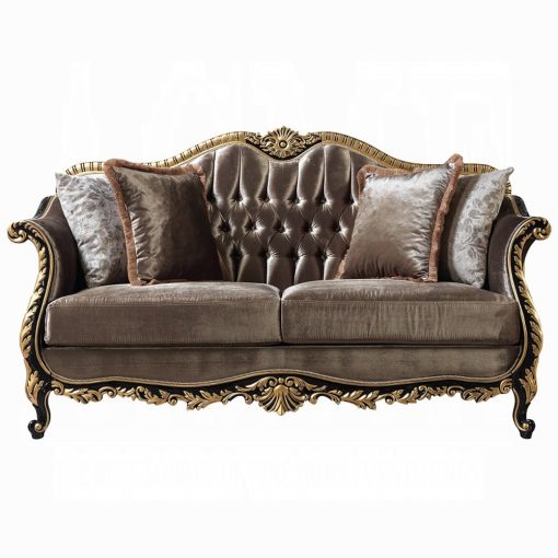 Acme Betria Light Green Velvet, Gold & Black High Gloss Loveseat with 4 Pillows - Image 3