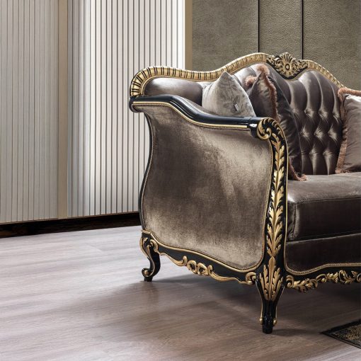 Acme Betria Light Green Velvet, Gold & Black High Gloss Loveseat with 4 Pillows - Image 4