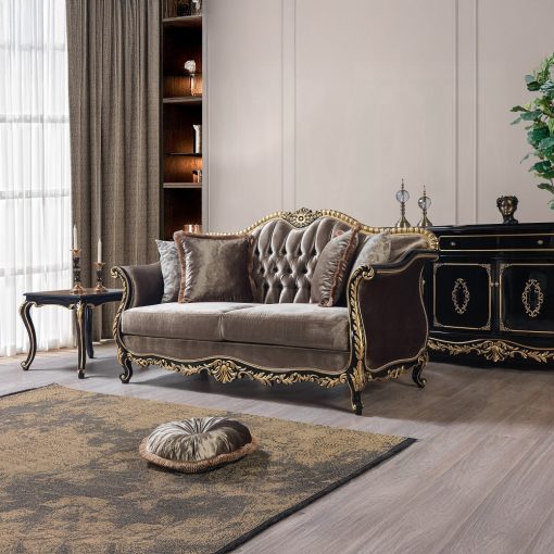 Acme Betria Light Green Velvet, Gold & Black High Gloss Loveseat with 4 Pillows - Image 5