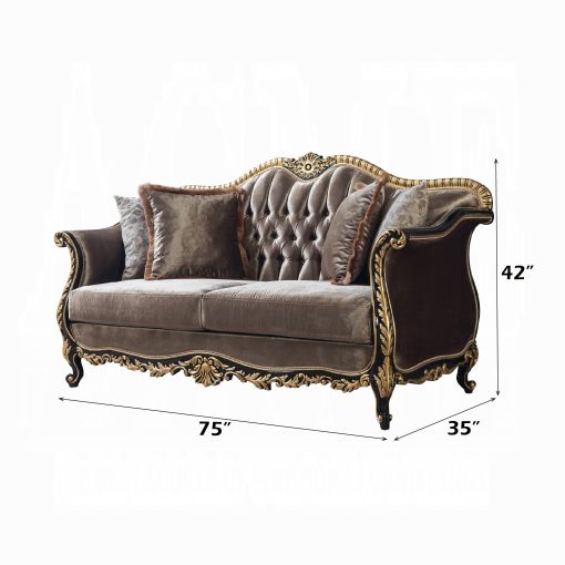 Acme Betria Light Green Velvet, Gold & Black High Gloss Loveseat with 4 Pillows - Image 7