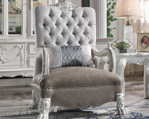 Acme Dresden Synthetic Leather & Bone White Chair with Pillow
