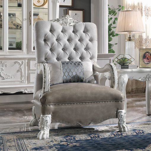 Acme Dresden Synthetic Leather & Bone White Chair with Pillow
