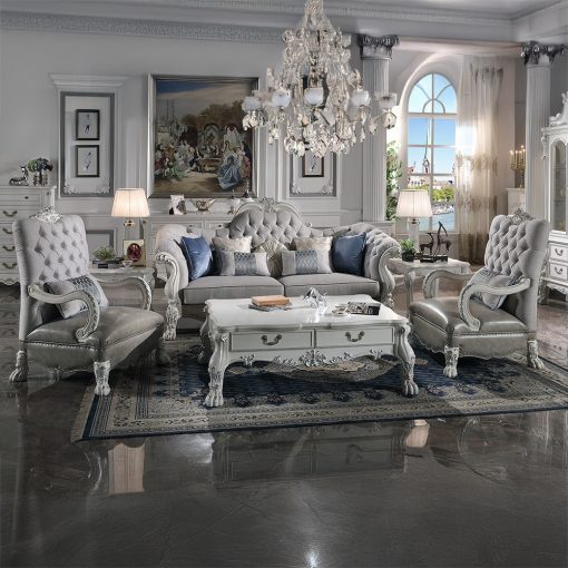 Acme Dresden Synthetic Leather & Bone White Chair with Pillow - Image 2