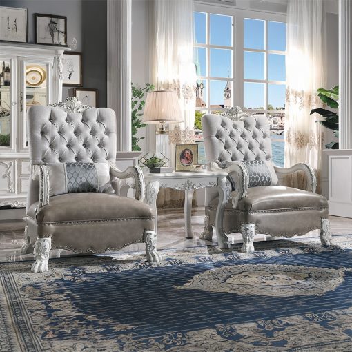 Acme Dresden Synthetic Leather & Bone White Chair with Pillow - Image 3