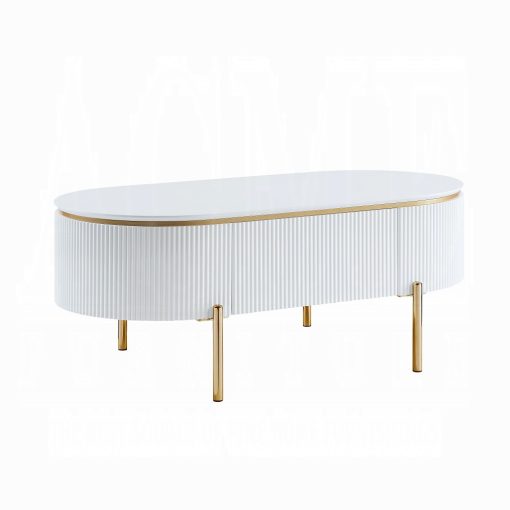 Acme Daveigh White High Gloss & Gold Coffee Table - Image 2
