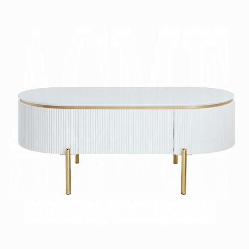 Acme Daveigh White High Gloss & Gold Coffee Table - Image 3